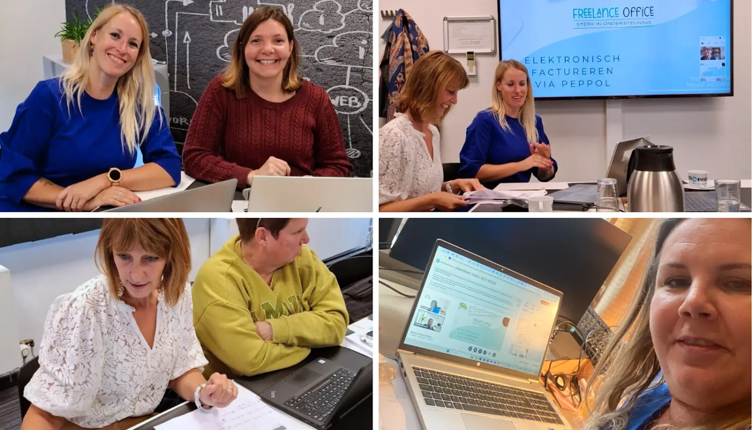 Foto's uit 1-op-1 peppol traject door Freelance Office experts, aan bureau met laptop