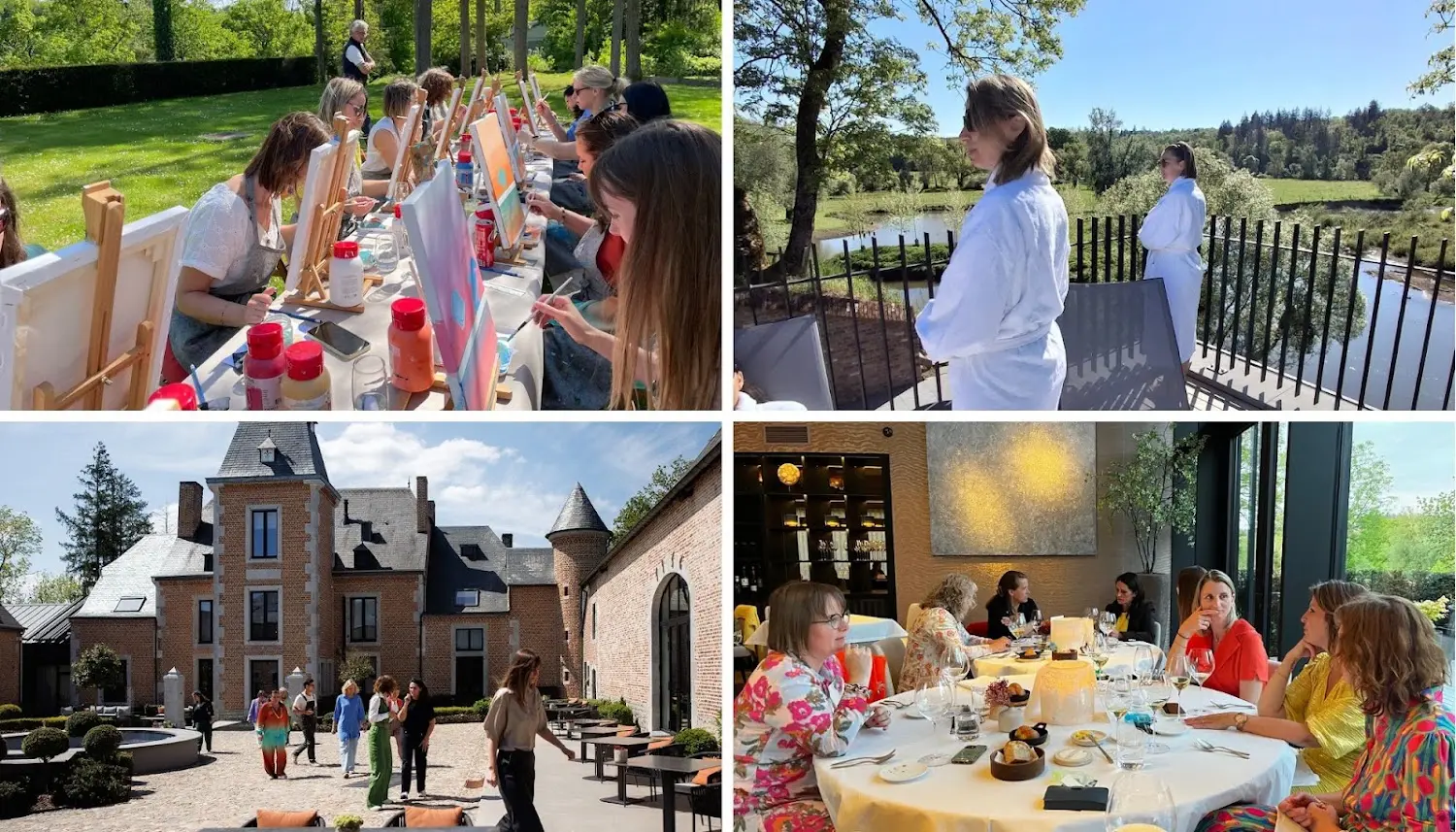 Freelance Office werknemers genieten van een workshop schilderen, een spa, het chateau en een diner.